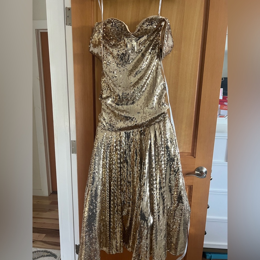 Gold Sequin Bardot Maxi Dress